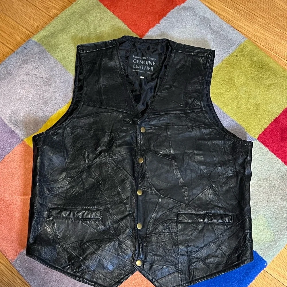 Genuine Leather Men's Black Vest - Picture 1 of 3